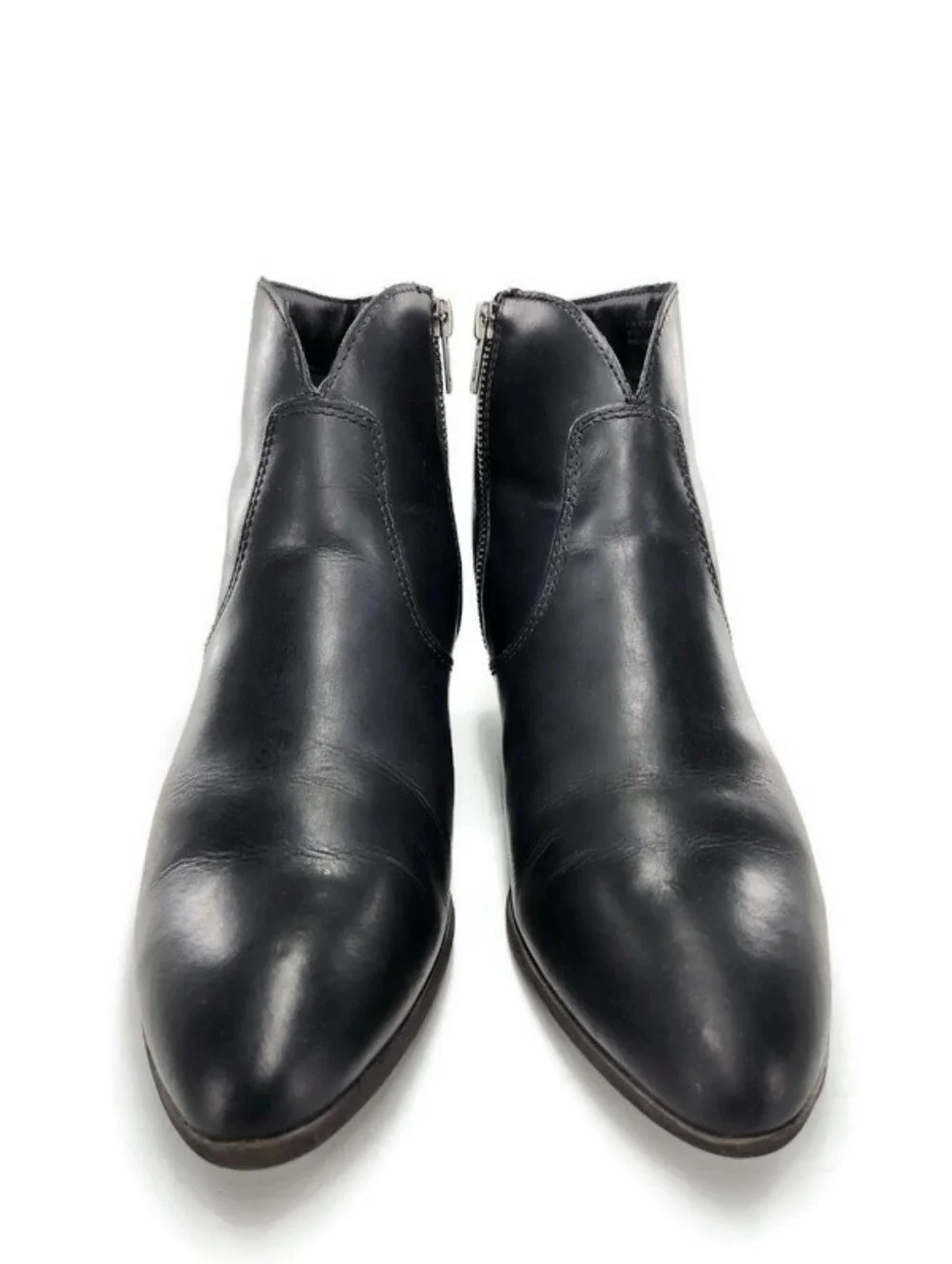 Frye Jennifer Black Leather Almond-Toe Pull-On Side-Zip Block Heel Ankle Booties